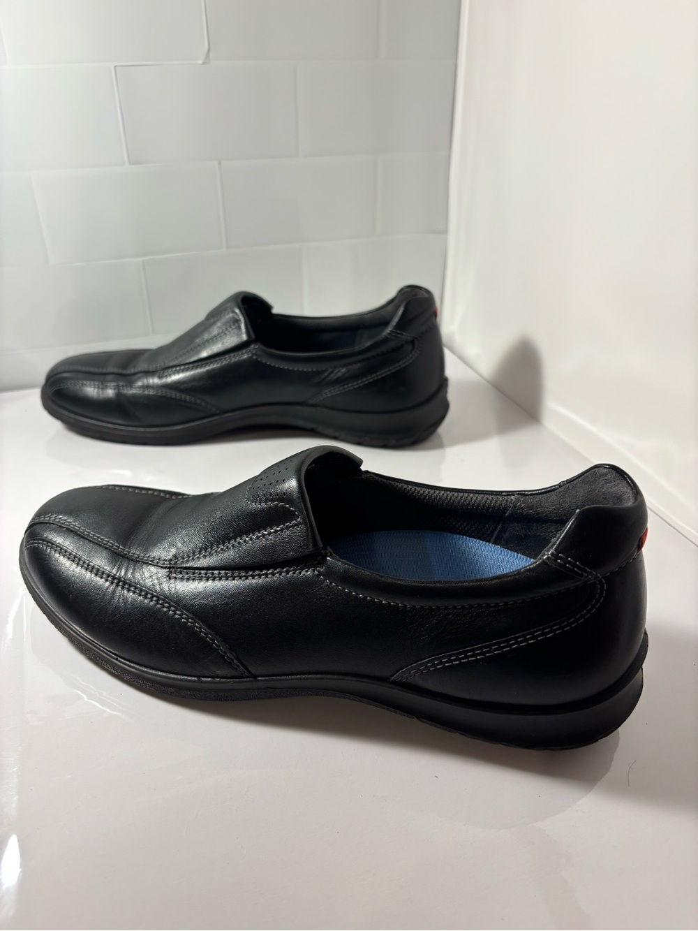 ECCO Black Leather Slip On Comfort Loafers Shoes EU 40